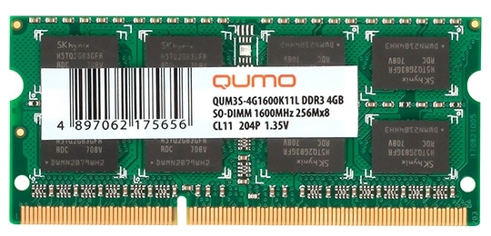 Qumo 4 ГБ DDR3L 1600 МГц SODIMM CL11 QUM3S-4G1600K11L
