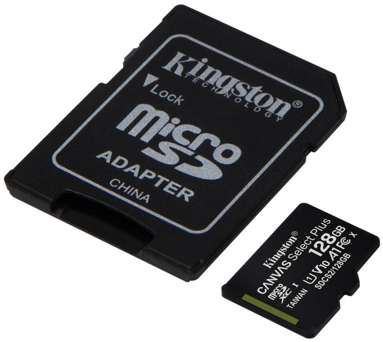 Kingston SDCS2/128GB 128 ГБ, скорость чтения 100 МБ/с, адаптер на SD