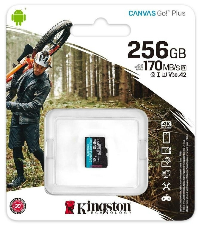 Kingston SDCG3/128GB 128 ГБ, скорость чтения 170 МБ/с, скорость записи 90 МБ/с, адаптер на SD