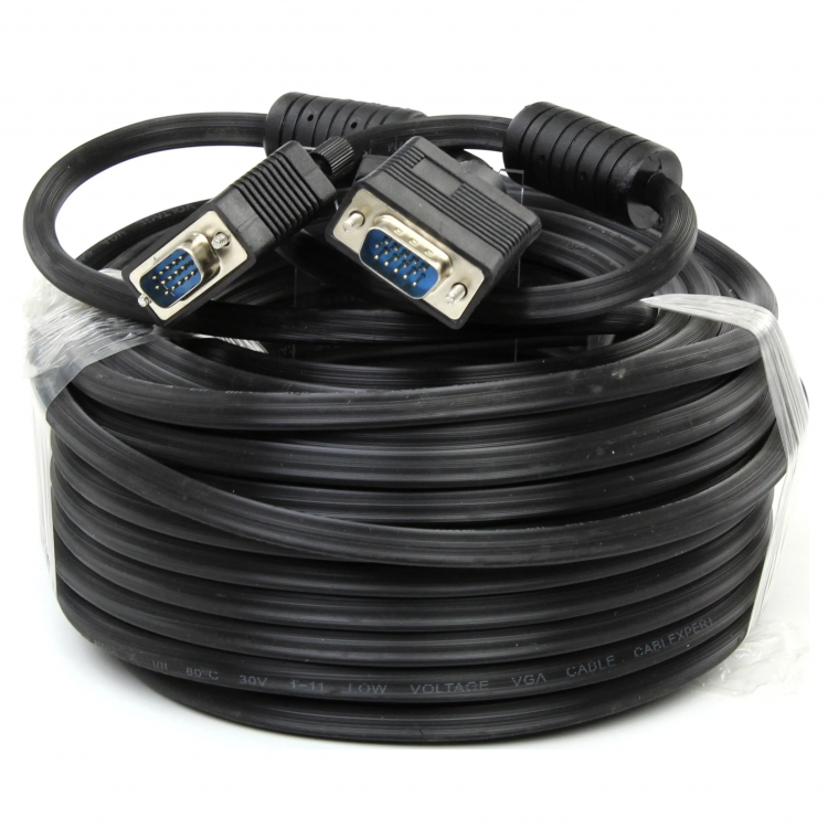 Кабель VGA Premium Cablexpert, 30 метров, 30M/30M, двойное экранирование, ферритовые кольца
