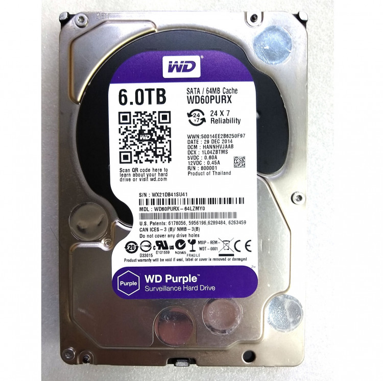 Жесткий диск Western Digital WD Purple WD60PURX, 6000 Гб, 64 МБ, 5400 об/мин.