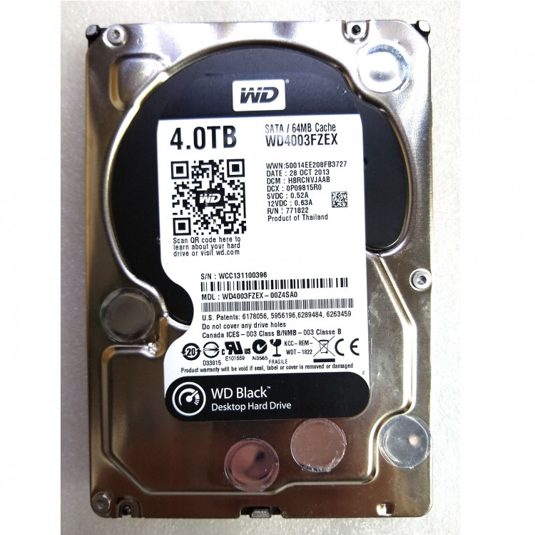 Жесткий диск Western Digital WD Black WD4003FZEX, 4000 Гб, 64 МБ, 7200 об/мин.