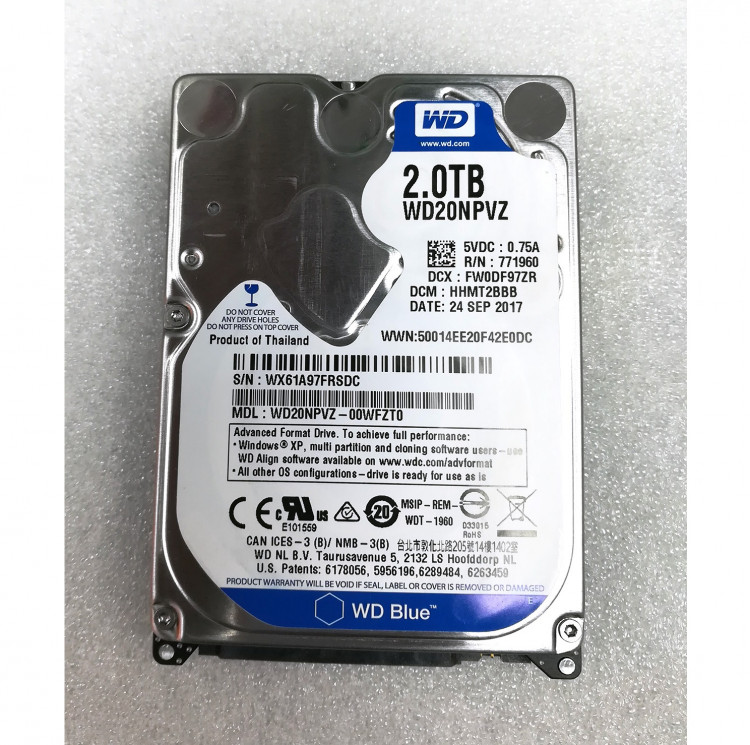 Жесткий диск 2,5" Western Digital WD Blue WD20NPVZ, 2 ТБ, 8 Мб, 5200 об/мин