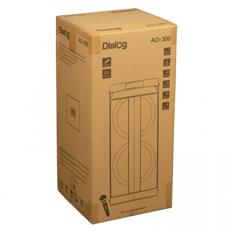Акустическая колонка DIALOG Oscar AO-300, 80WRMS, Караоке с беспр. микр, BT+FM+USB+SD+LED
