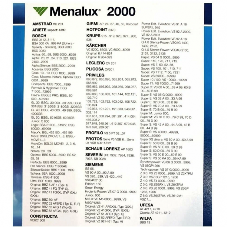 Мешок для пылесоса Menalux 2000, комплект 5 шт.
