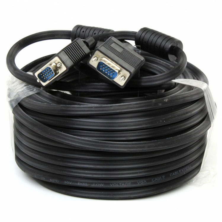 Кабель VGA Premium Cablexpert, 20 метров, 20M/20M, двойное экранирование, ферритовые кольца