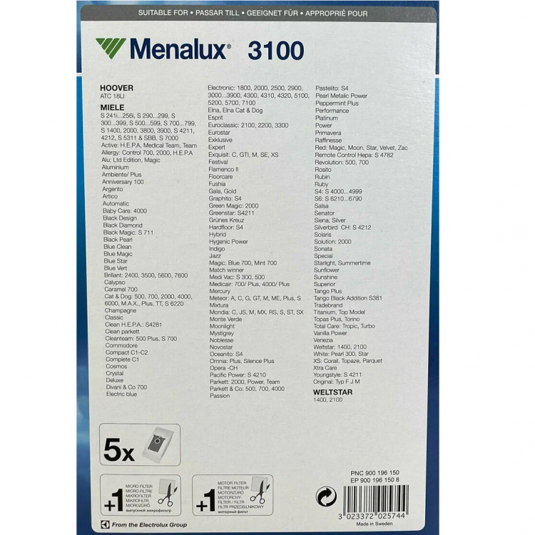 Мешок для пылесоса Menalux 3100, комплект 5 шт.