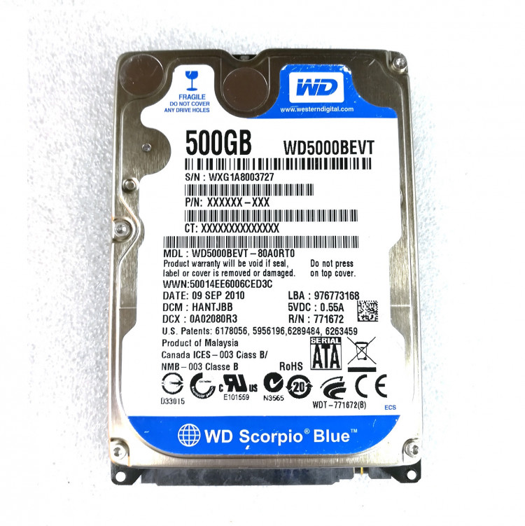 Жесткий диск 2,5" Western Digital WD5000BEVT, 500 Гб, 8 Мб, 5400 об/мин