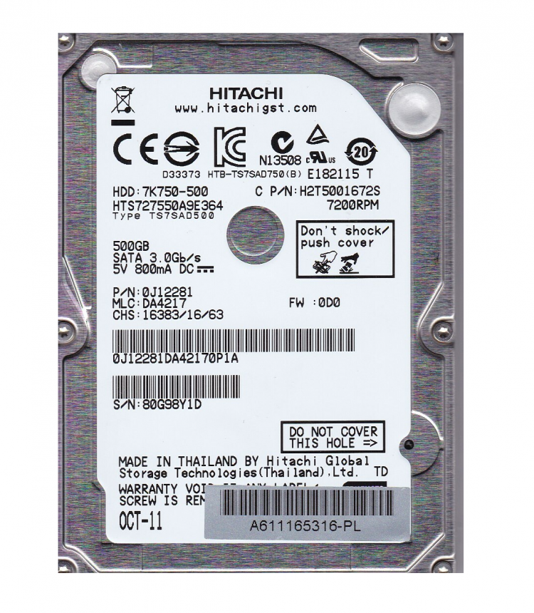 Жесткий диск Hitachi HTS727550A9E364, 500 Гб