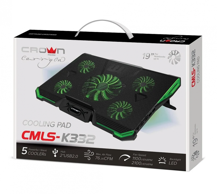Подставка для ноутбука CROWN MICRO CMLS-K332, черный/зеленый