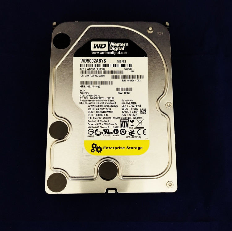 Жесткий диск Western Digital WD RE3 WD5002ABYS, 500 Гб, 16 МБ, 7200 об/мин.